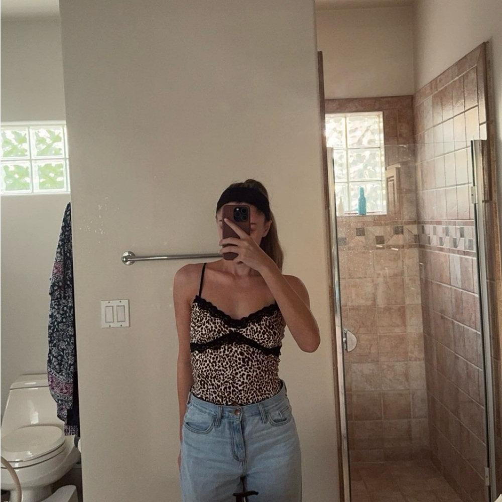SHEIN leopard print lace lined cami